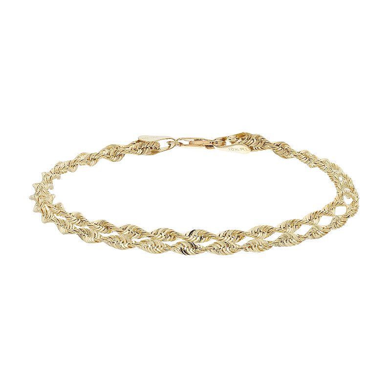 Everlasting Gold 10k Gold Double Rope Chain Bracelet - 7.5-in., Womens, Si