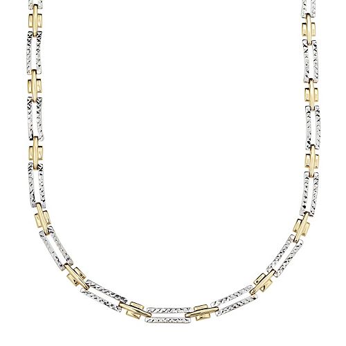 Everlasting Gold 10k Gold Two Tone Textured Rectangle Link Chain