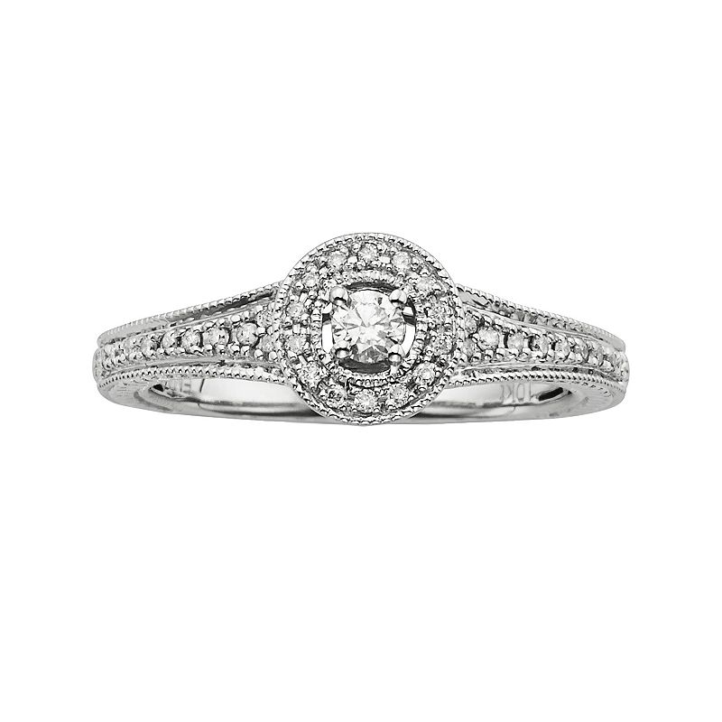 Round-Cut Diamond Halo Engagement Ring in 10k White Gold (1/4 ct. T.W.), Wo