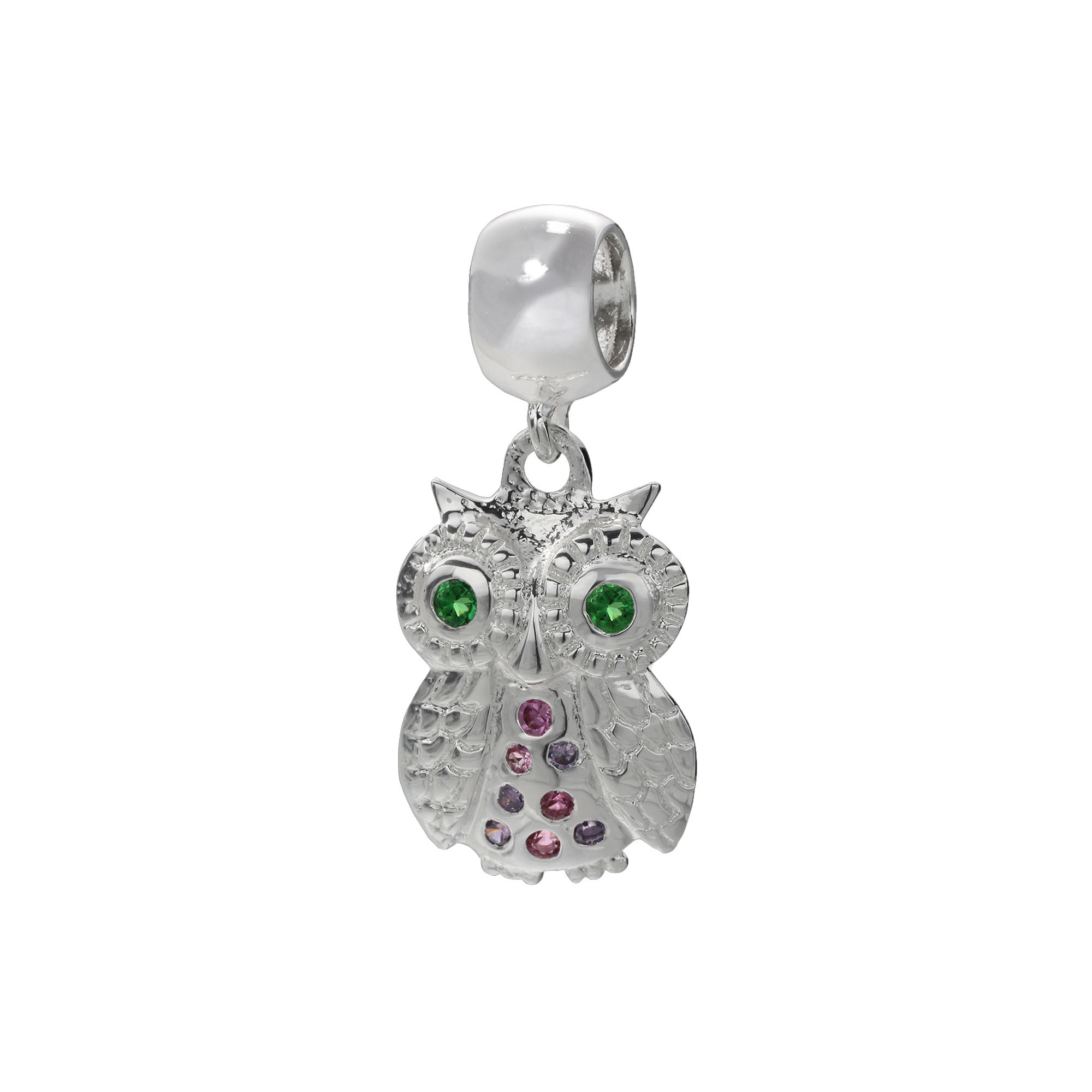 Individuality Beads Sterling Silver Crystal Owl Charm, Womens