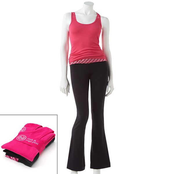 SOÂ® Striped Yoga Pants & Lace Tank Set - Juniors