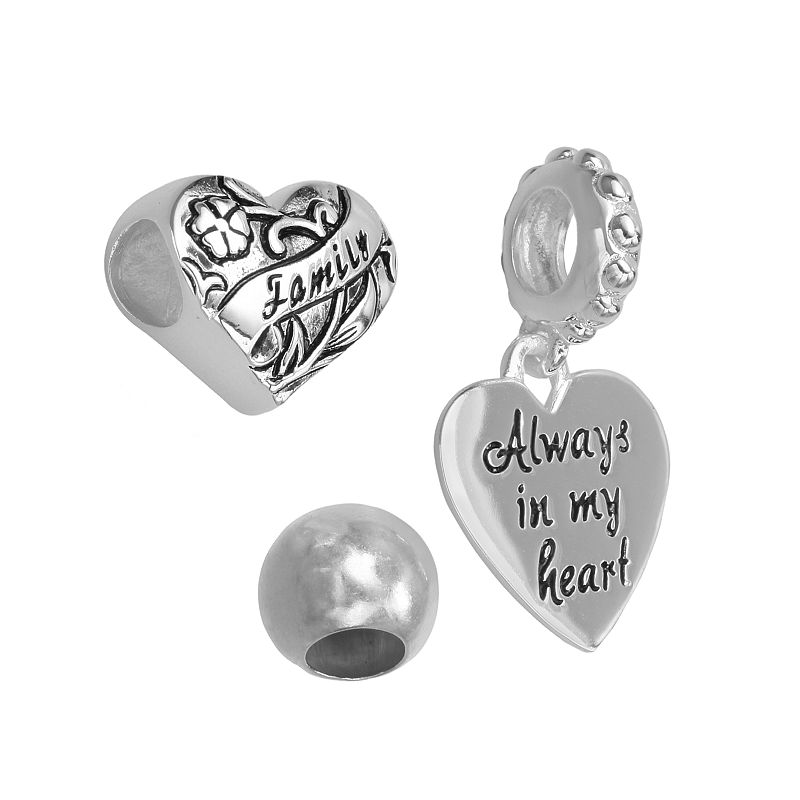 Individuality Beads Sterling Silver Family Heart and Spacer Bead and Always