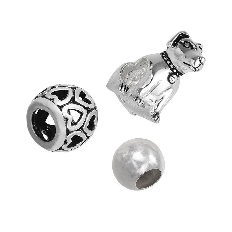 Individuality Beads Sterling Silver Dog, Openwork Heart and Spacer Bead Set