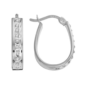 Diamond Mystique Platinum Over Silver Diamond Accent Pear Hoop Earrings