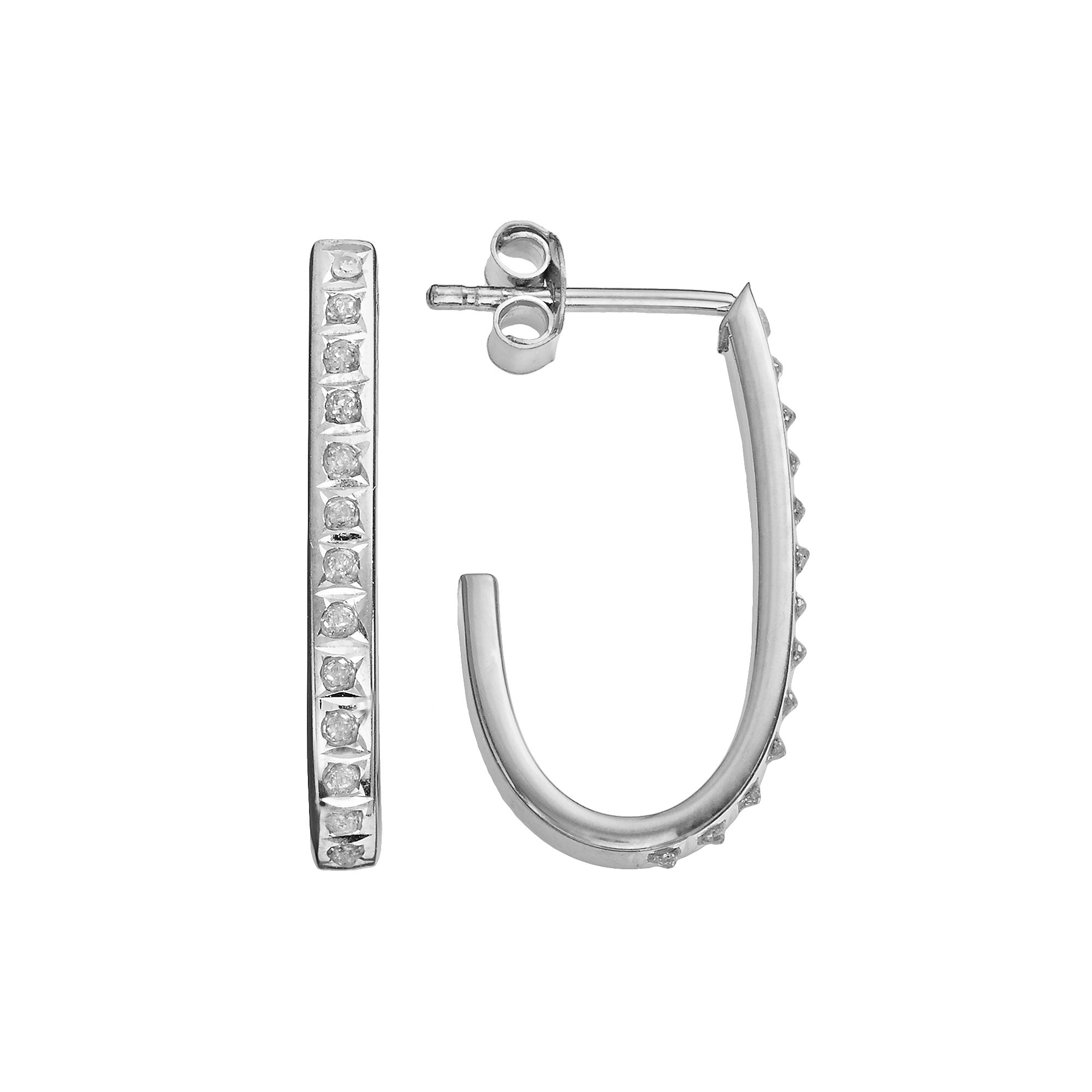 Diamond Mystique Platinum Over Silver Diamond Accent J-Hoop Earrings, Women