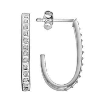 Diamond Mystique Platinum Over Silver Diamond Accent J-Hoop Earrings