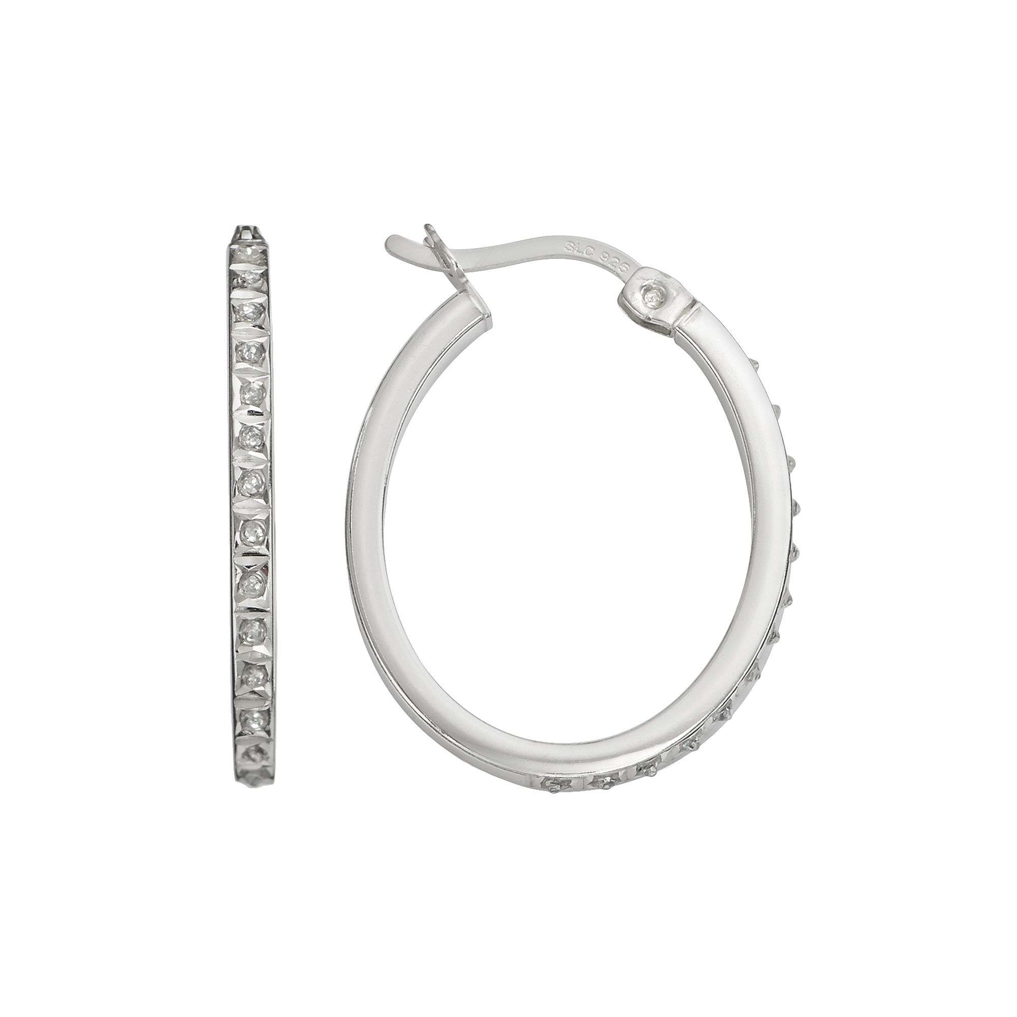 Diamond Mystique Platinum Over Silver Diamond Accent Oval Hoop Earrings, Wo