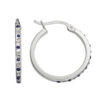 Diamond Mystique Platinum Over Silver Sapphire & Diamond Accent Hoop Earrings