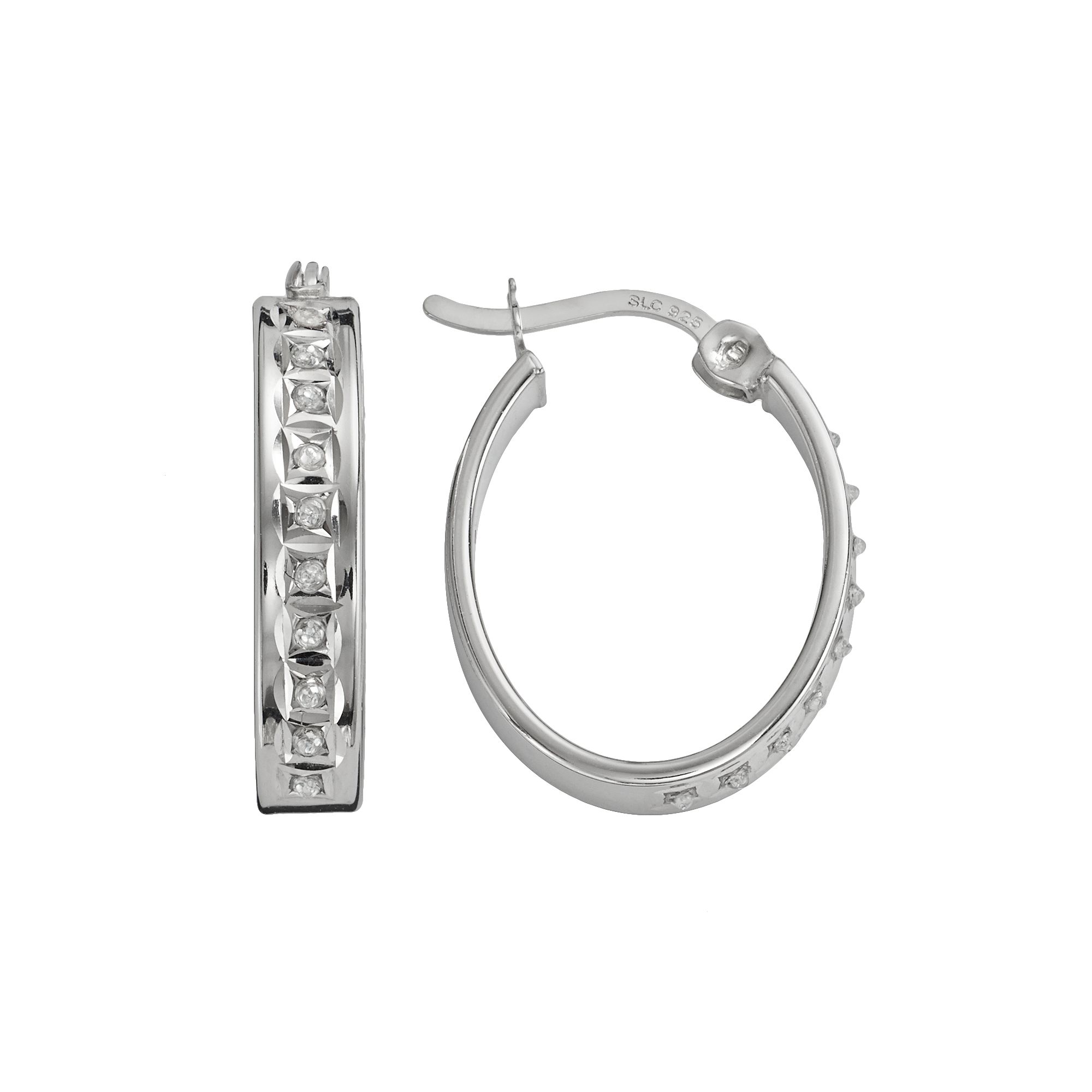 Diamond Mystique Platinum Over Silver Diamond Accent Oval Hoop Earrings, Wo