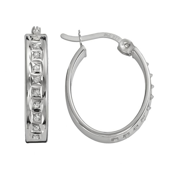 Diamond Mystique Platinum Over Silver Diamond Accent Oval Hoop Earrings