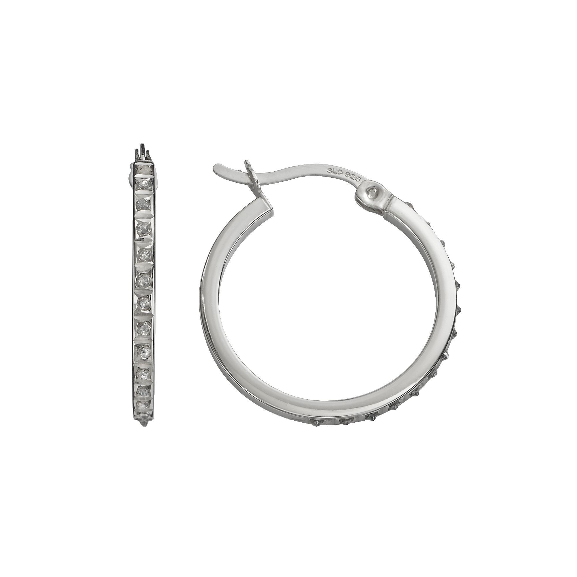Diamond Mystique Platinum Over Silver Diamond Accent Hoop Earrings, Womens