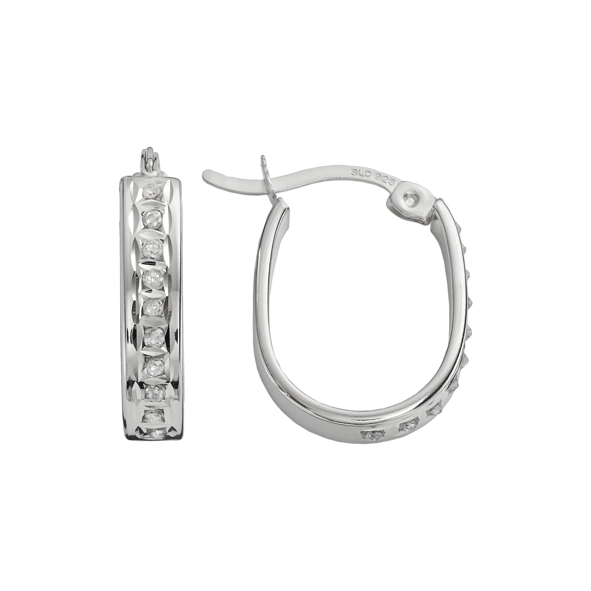 Diamond Mystique Platinum Over Silver Diamond Accent U-Hoop Earrings, Women
