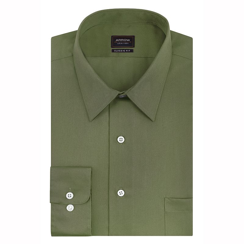 Men's Arrow Classic-Fit Sateen No-Iron Point-Collar Dress Shirt