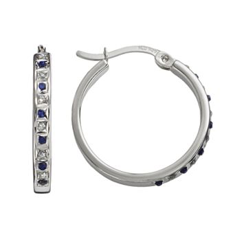 Diamond Mystique Platinum Over Silver Sapphire & Diamond Accent Hoop Earrings