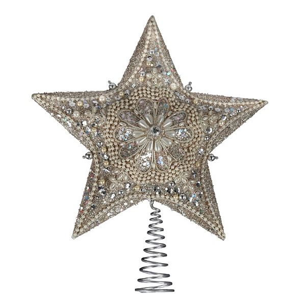 Kurt Adler Platinum Glitter Star Christmas Tree Topper