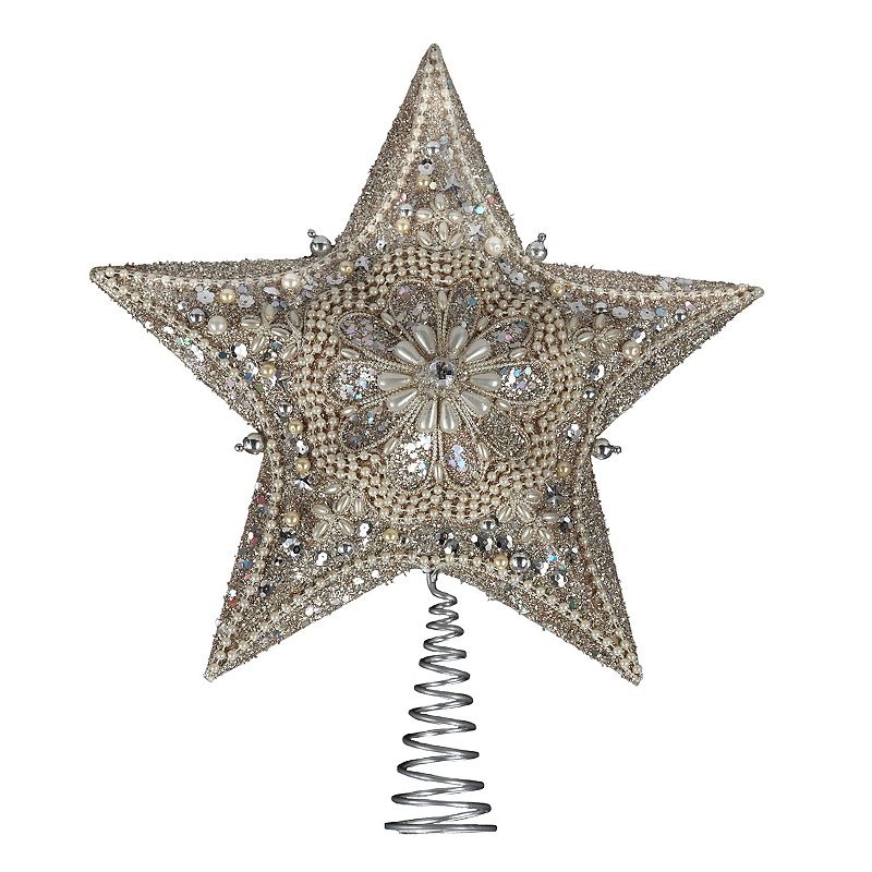 Kurt Adler Platinum Glitter Star Christmas Tree Topper, Grey