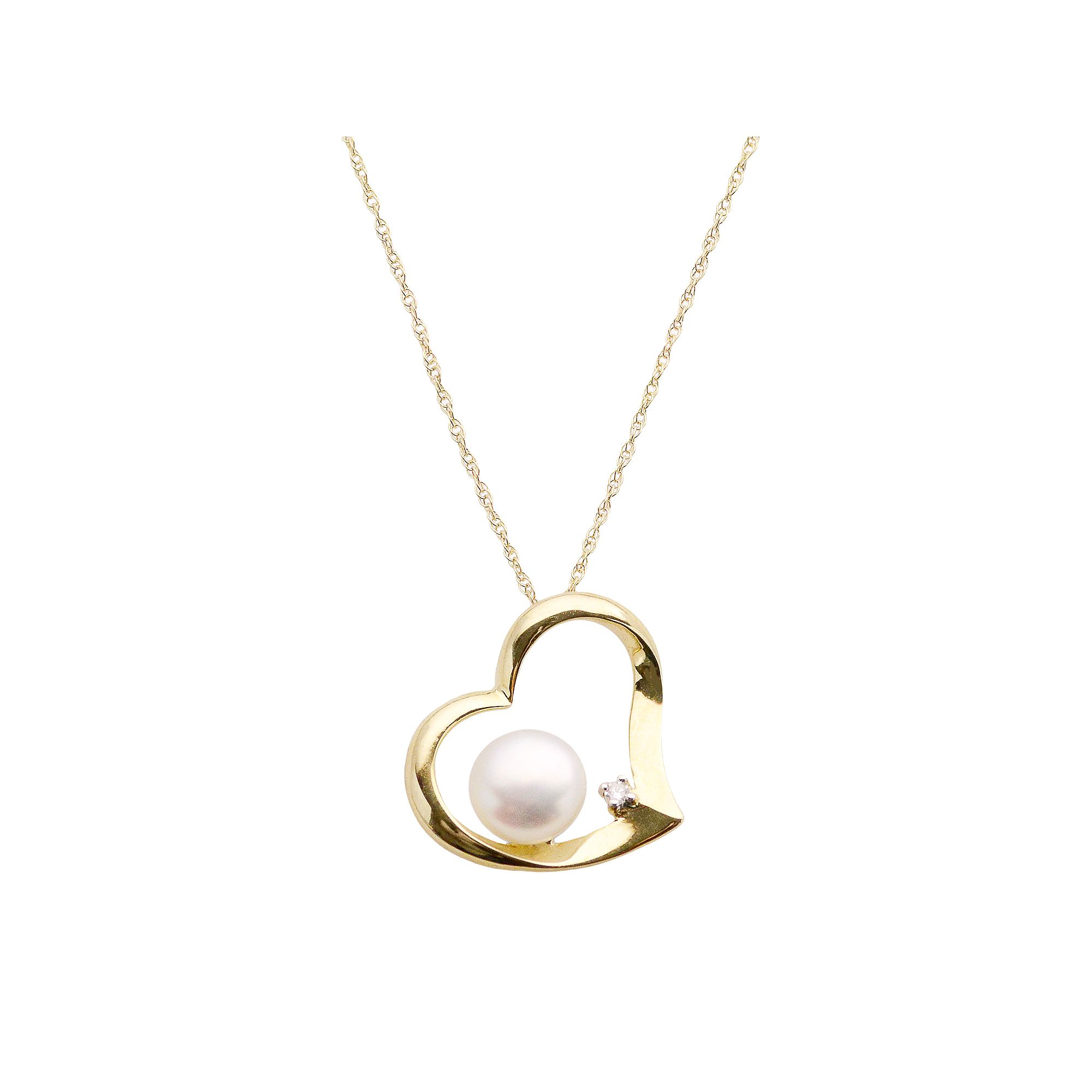 10k Gold Freshwater Cultured Pearl and Diamond Accent Heart Pendant, Women
