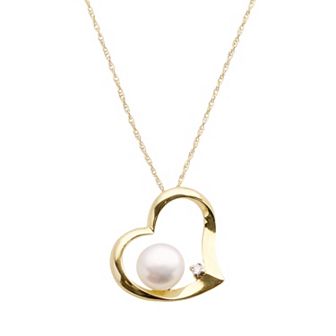PearLustre by Imperial 10k Gold Freshwater Cultured Pearl and Diamond Accent Heart Pendant