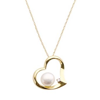 PearLustre by Imperial 10k Gold Freshwater Cultured Pearl and Diamond Accent Heart Pendant