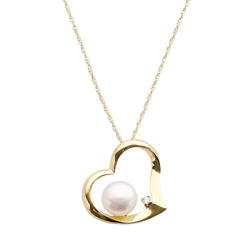 10k Gold Freshwater Cultured Pearl & Diamond Accent Heart Pendant