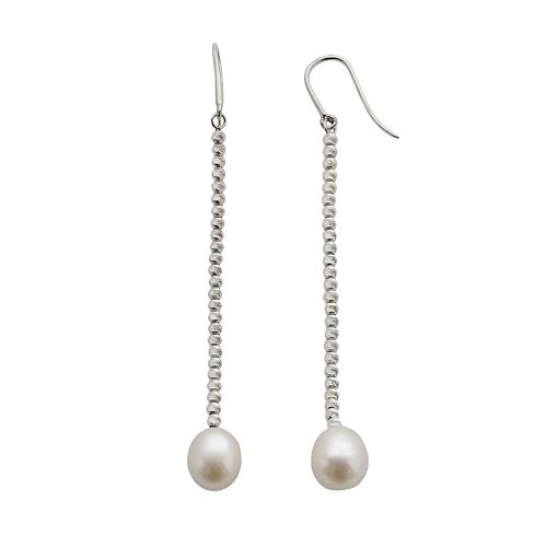 Sterling Silver Freshwater Cultured Pearl Linear Drop Earrings