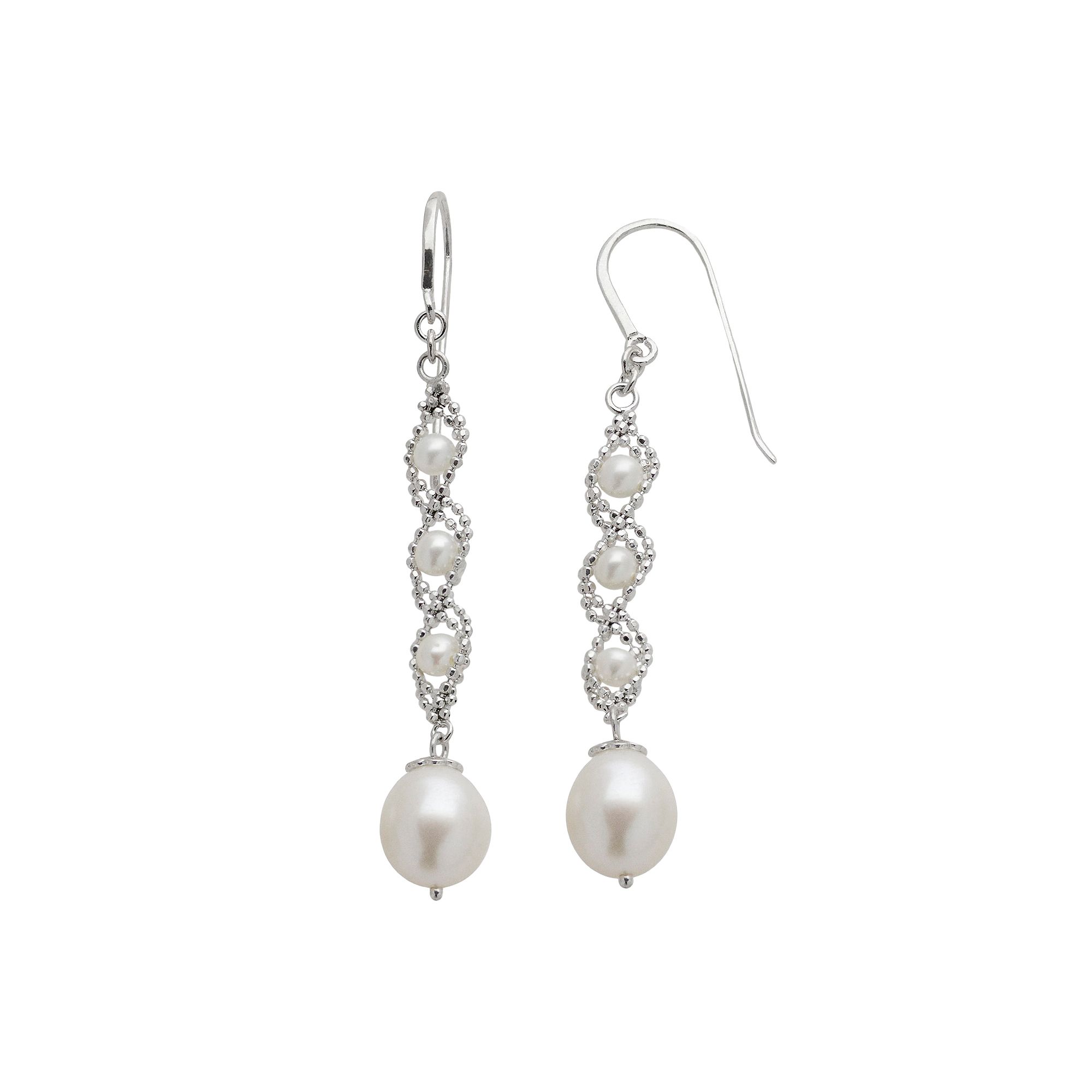 Sterling Silver Freshwater Cultured Pearl Linear Drop Earrings, Womens, Wh