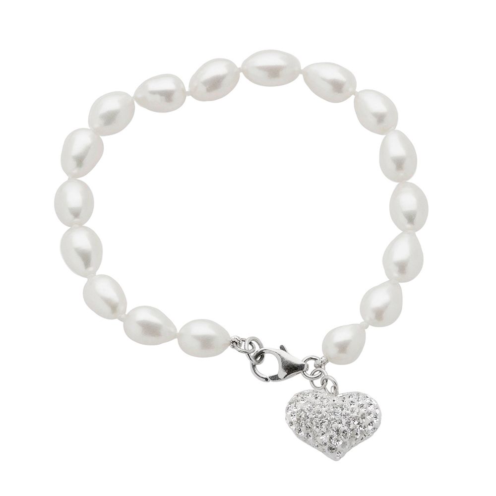Pearl Heart + Crystal Charm Clip Bangle