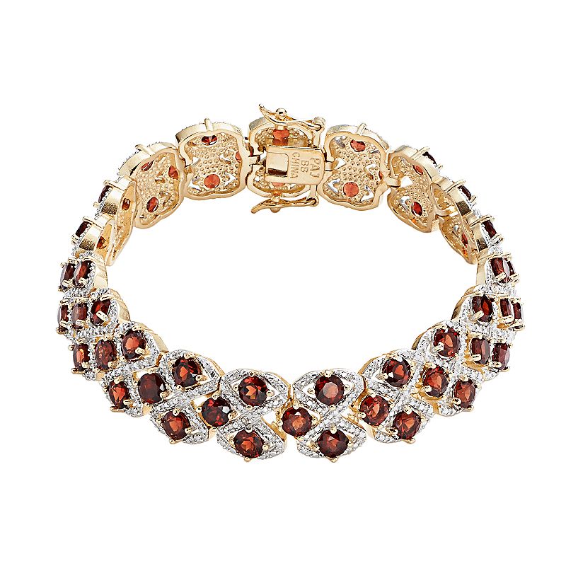 18k Gold-Plated Garnet and Diamond Accent Openwork Bracelet - 7.25-in., Wo