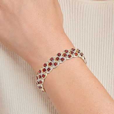Classic Treasures 18k Gold-Plated Garnet and Diamond Accent Openwork Bracelet - 7.25-in.