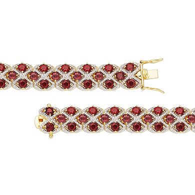 Classic Treasures 18k Gold-Plated Garnet and Diamond Accent Openwork Bracelet - 7.25-in.