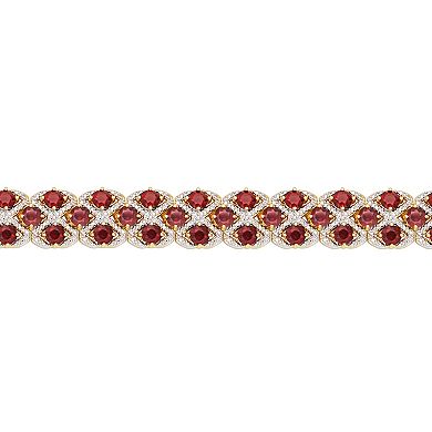 Classic Treasures 18k Gold-Plated Garnet and Diamond Accent Openwork Bracelet - 7.25-in.