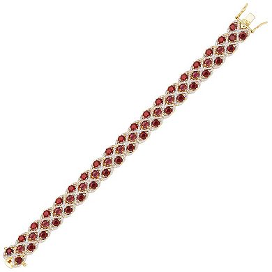 Classic Treasures 18k Gold-Plated Garnet and Diamond Accent Openwork Bracelet - 7.25-in.