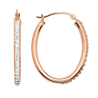 14k Gold-Bonded Sterling Silver Crystal Oval Hoop Earrings
