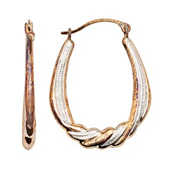 14k Gold-Bonded Sterling Silver Two Tone Draped Pear Hoop Earrings