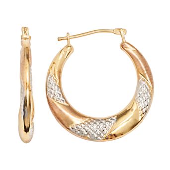 14k Gold-Bonded Sterling Silver Tri-Tone Twist Hoop Earrings