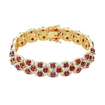 Classic Treasures 18k Gold-Plated Garnet and Diamond Accent Openwork Bracelet - 8 in
