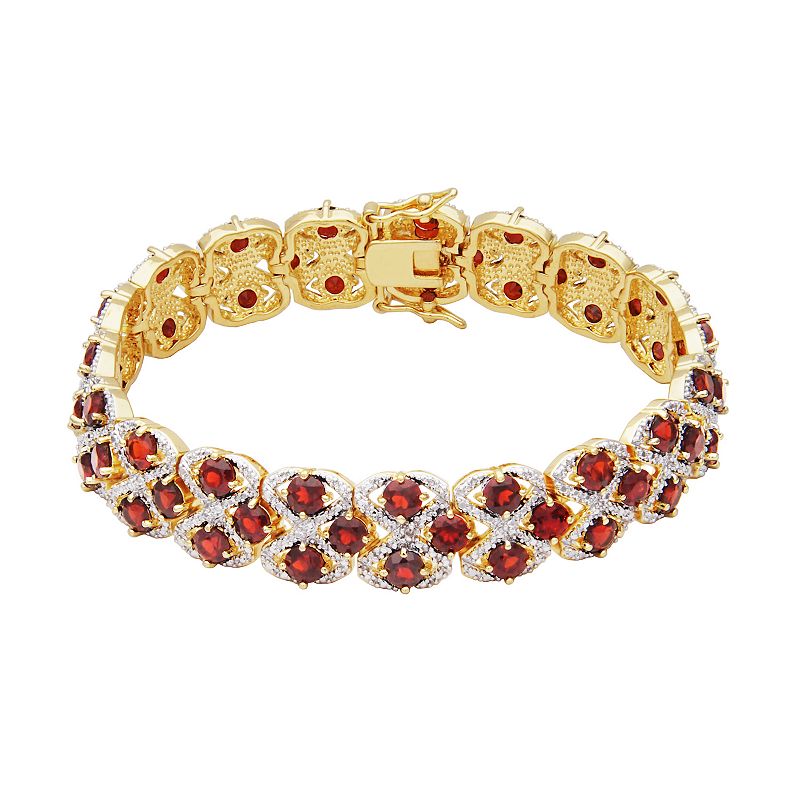 18k Gold-Plated Garnet and Diamond Accent Openwork Bracelet - 8-in., Women