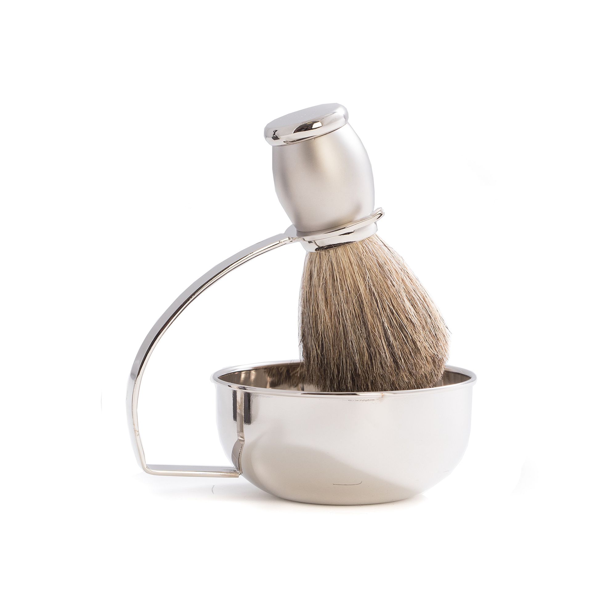 Chrome-Plated Soap Dish & Badger Shaving Brush Set, Grey