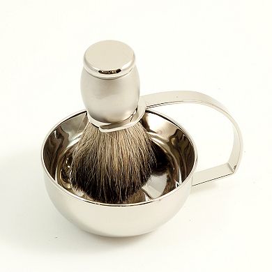 Chrome-Plated Soap Dish and Badger Shaving Brush Set