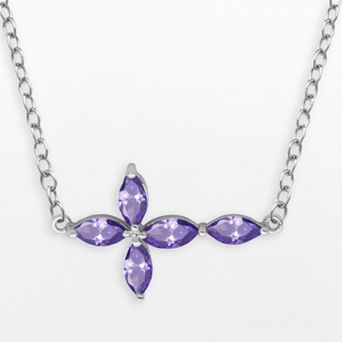 Silver-Plated African Amethyst Sideways Cross Necklace