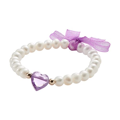 Junior Jewels 14k Gold Freshwater Cultured Pearl & Heart Bead Stretch ...