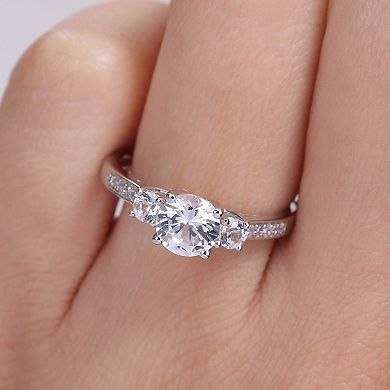 Stella Grace 10k White Gold Lab-Created White Sapphire and Diamond Accent 3-Stone Engagement Ring