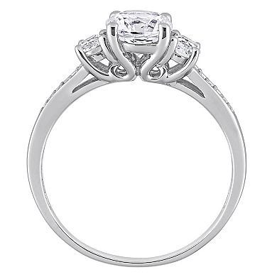 Stella Grace 10k White Gold Lab-Created White Sapphire and Diamond Accent 3-Stone Engagement Ring