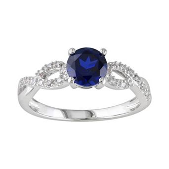 Stella Grace Lab-Created Sapphire and 1/10 Carat T.W. Diamond Engagement Ring in 10k White Gold