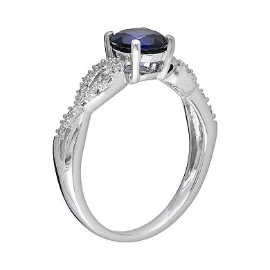Stella Grace Lab-Created Sapphire and 1/10 Carat T.W. Diamond Engagement Ring in 10k White Gold