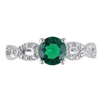 Stella Grace Lab-Created Emerald and 1/10 Carat T.W. Diamond Engagement Ring in 10k White Gold