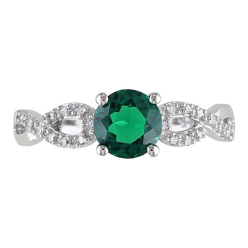 Stella Grace Lab-Created Emerald and 1/10 Carat T.W. Diamond Engagement ...