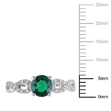 Stella Grace Lab-Created Emerald and 1/10 Carat T.W. Diamond Engagement Ring in 10k White Gold