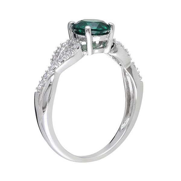 Stella Grace Lab-Created Emerald and 1/10 Carat T.W. Diamond Engagement ...