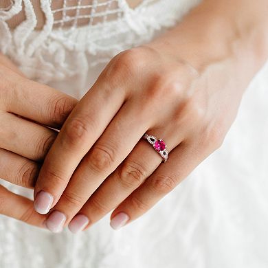 Stella Grace Lab-Created Ruby and 1/10 Carat T.W. Diamond Engagement Ring in 10k White Gold
